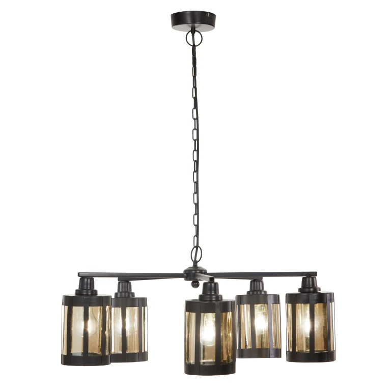 25" W 5-Light Oliver Metal and Glass Chandelier