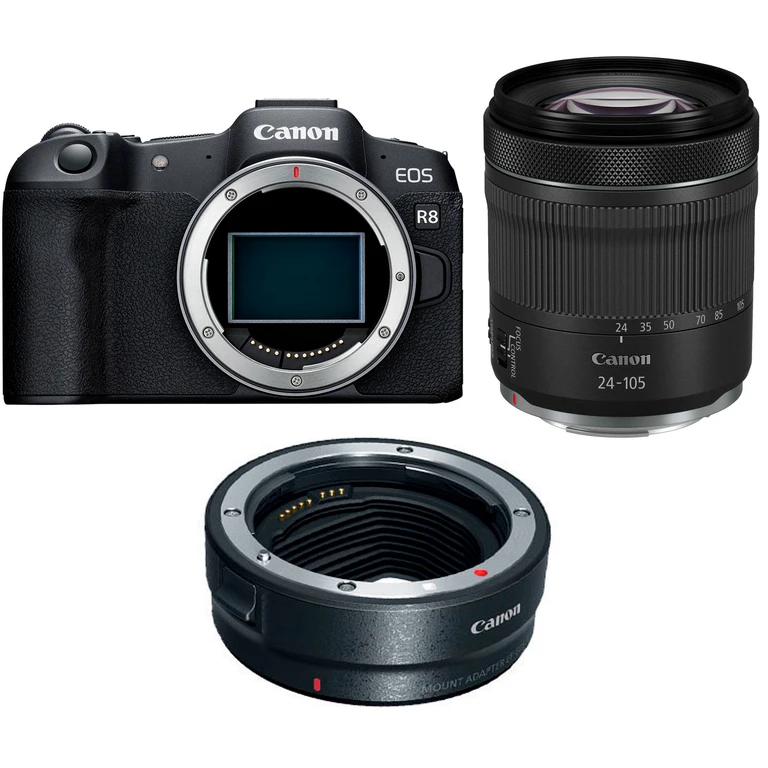 EOS R8 Mirrorless Camera Body with EF-EOS R mount adapter
