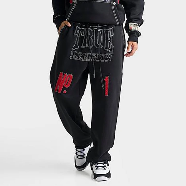 True Religion Men's No. 1 Logo Big T Fleece Sweatpants in Black Size: Small