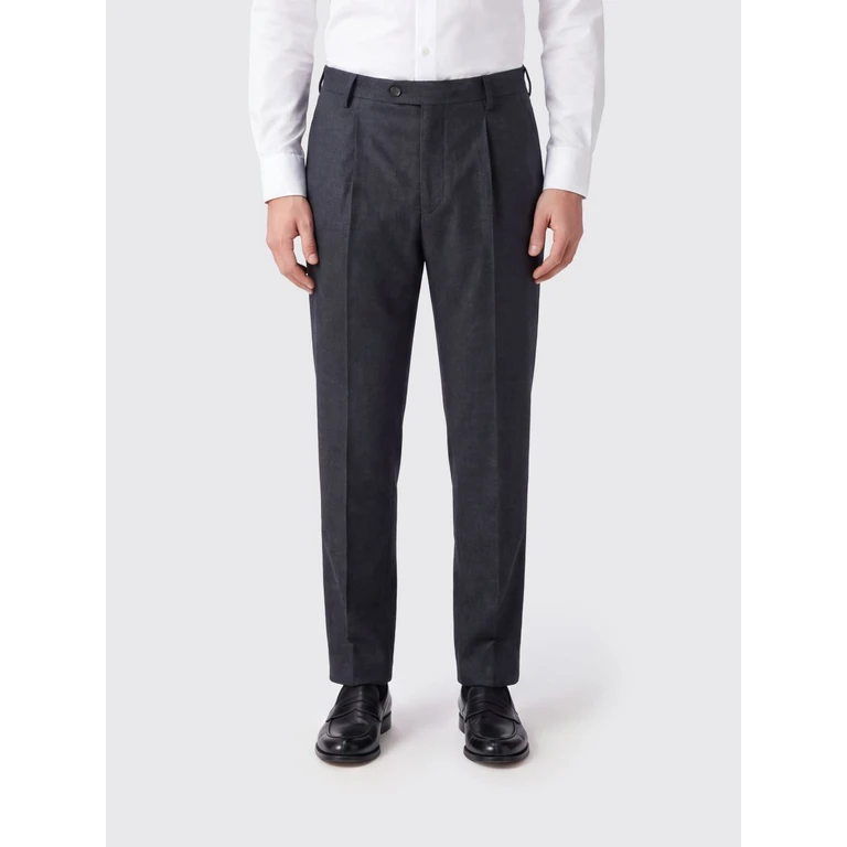 Slim Fit Pleated Tailored Trousers in Wool and Cashmere (N75PANN08TES0N04711)