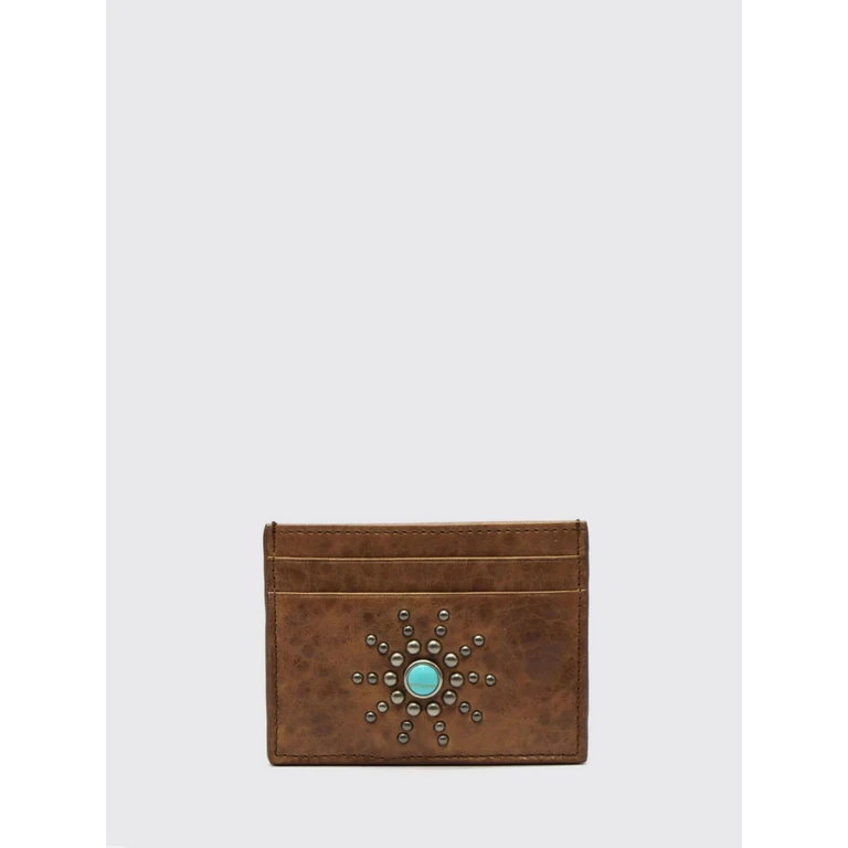 Cowhide Leather Card Holder with Embroidery (26SHTPF003COGNAC)