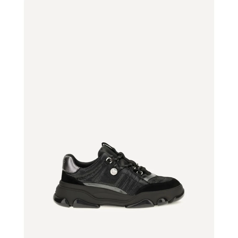 PINKO Athena Crackled Leather and Suede Sneakers with Love Birds Logo (SS0195P002Z99)