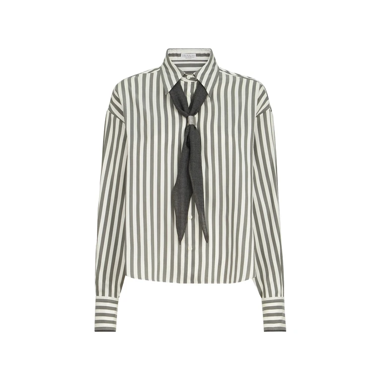 Striped Silk Poplin Shirt With Virgin Wool Foulard