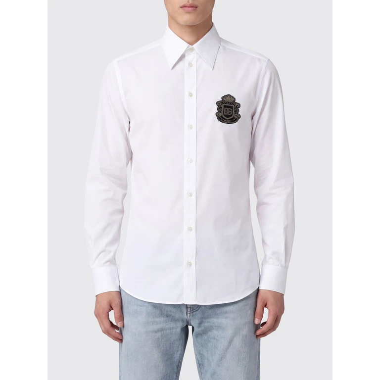 Camisa de algodão com colarinho francês e logotipo bordado