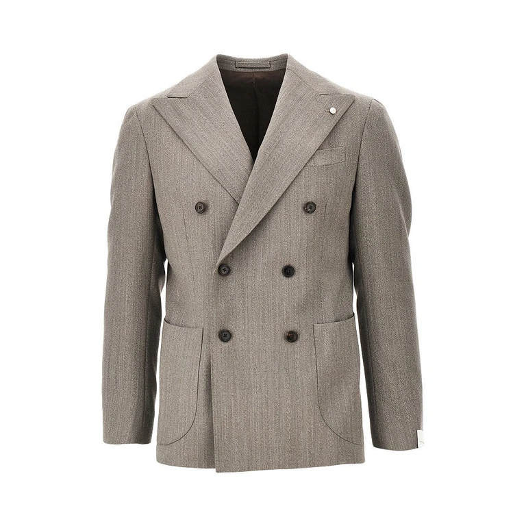 Herringbone wool double-breasted jacket Man 48