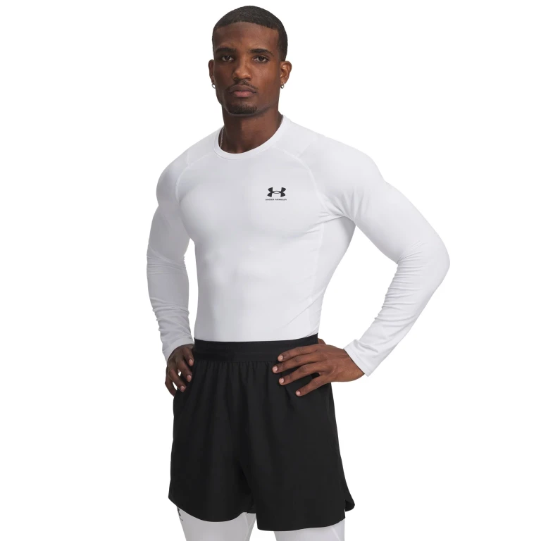 Mens UA Coldgear Fitted Crew Running - White/Black