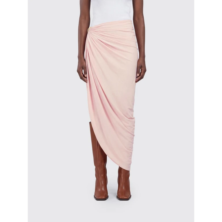 Asymmetrical Draped High-Waisted Midi Skirt in Jersey (2622776011600001)