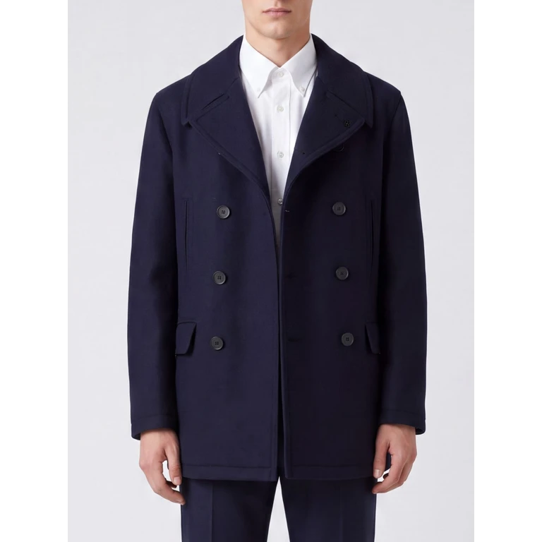 Double-Breasted Knee-Length Wool Coat with Cuff Straps (SANFRANCISCO770069B3527)