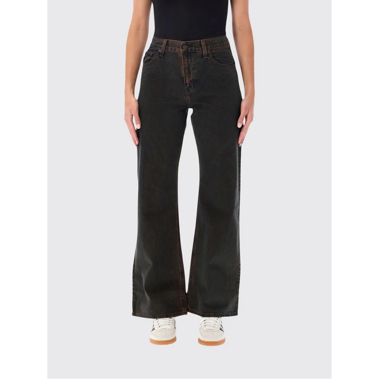 High-Waisted Flared Jeans in Distressed Cotton Denim (005DO0031)