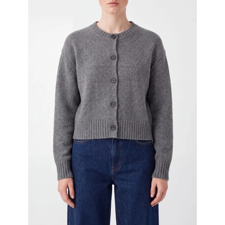 LOULOU DE SAISON Remus Merino Wool Crewneck Cardigan (REMUSANTHRACITEMELANGE)