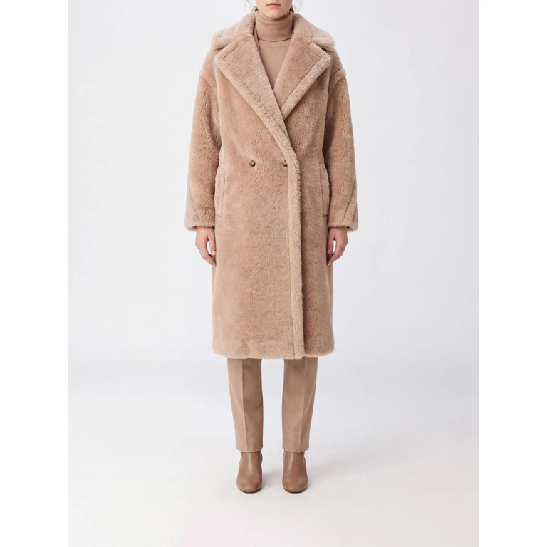Double-Breasted Wool Blend Teddy Coat with Dropped Shoulders (2621016022600002)