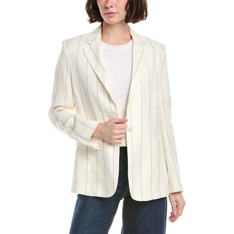 Womens Ivory One-Button Deconstructed Blazer