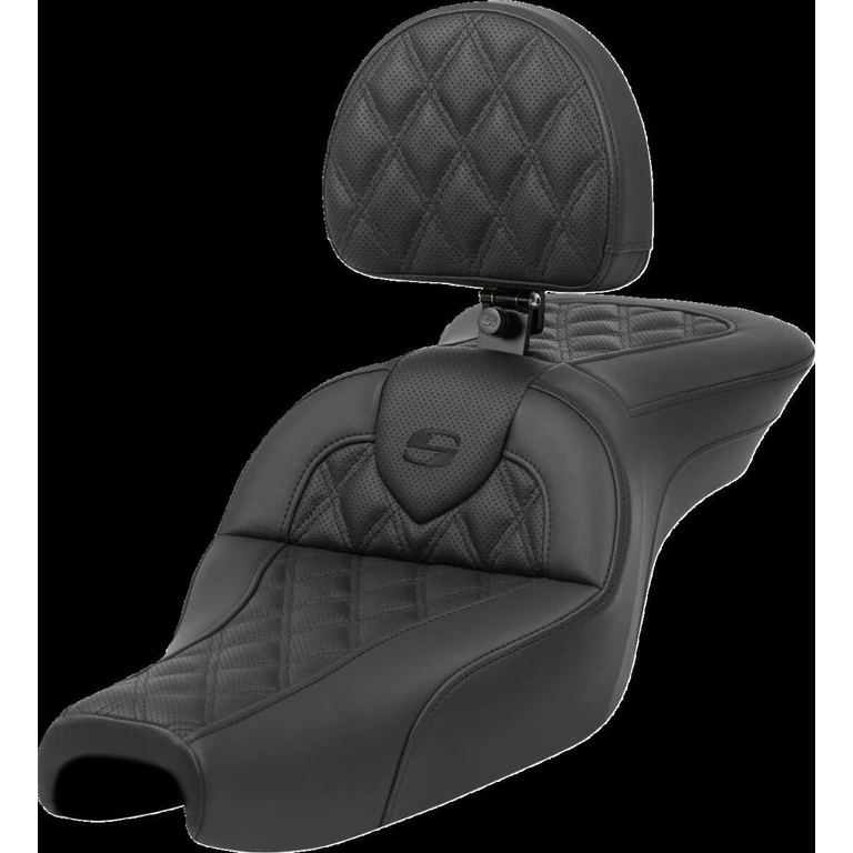 807-11-182BR - Saddlemen Roadsofa Standard Reach Lattice Stitched Seat With Backrest For Harley Davidson XL1200C 2004-2020 - Black