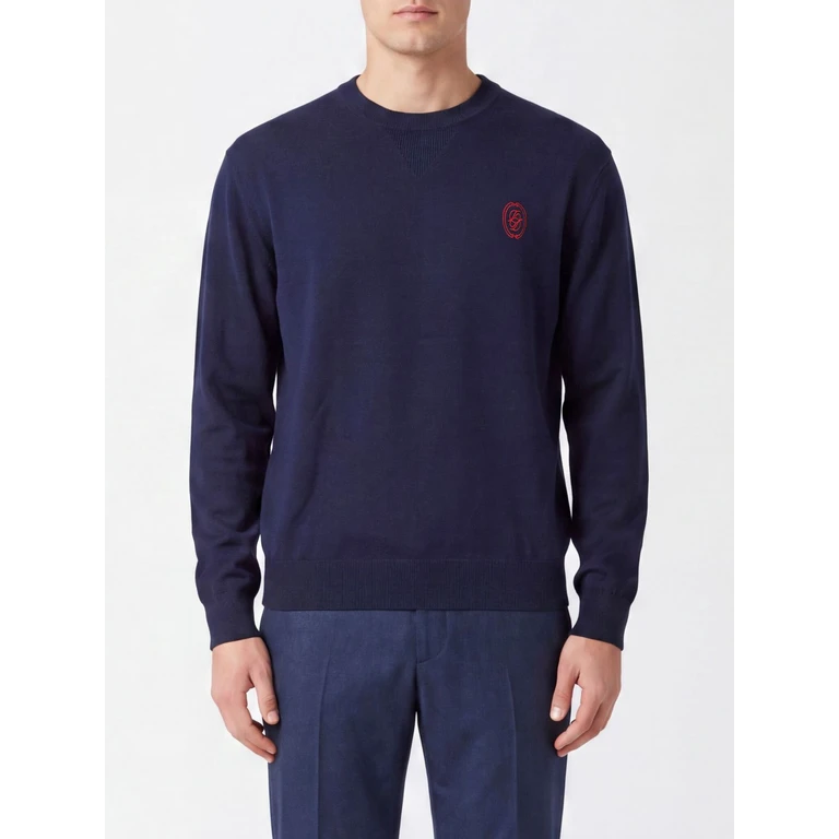 Drôle de Monsieur Merino Wool Blend Crewneck Jumper with Embroidered Logo (LPO229WO051NY)