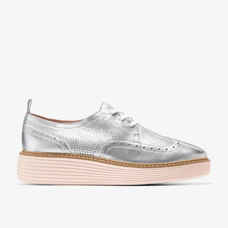 Women's Øriginal Grand Platform Wingtip Oxford Shoes - Silver