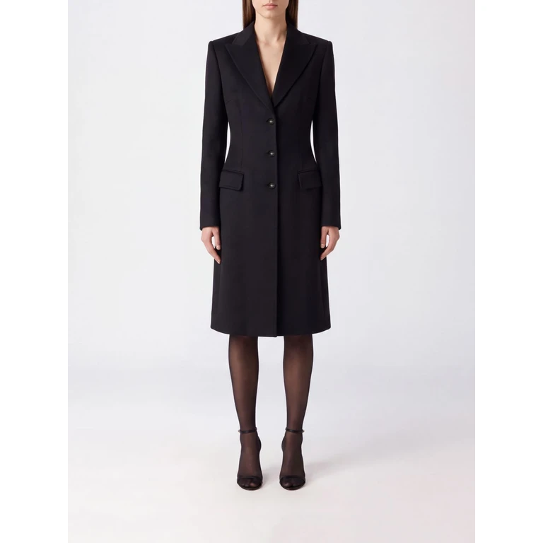 Langer Mantel aus schwarzer Virgin Wool