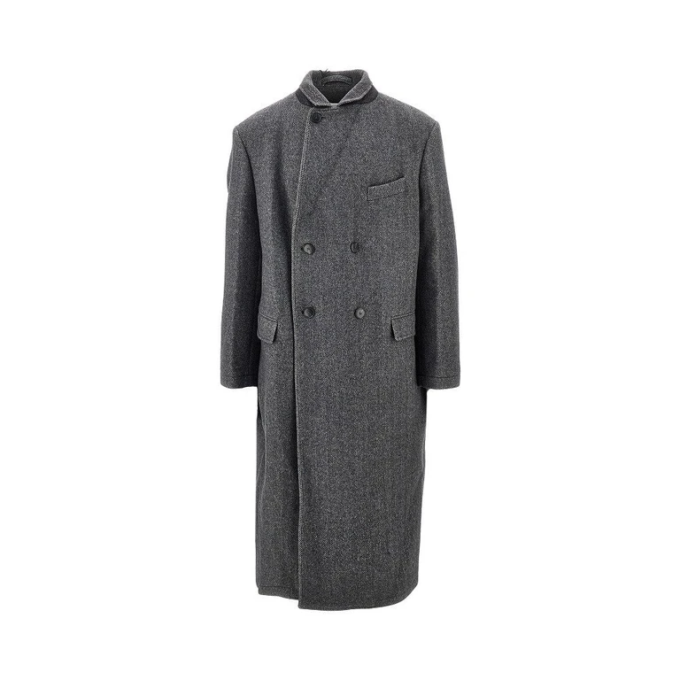 'Conference' herringbone wool long coat Man M
