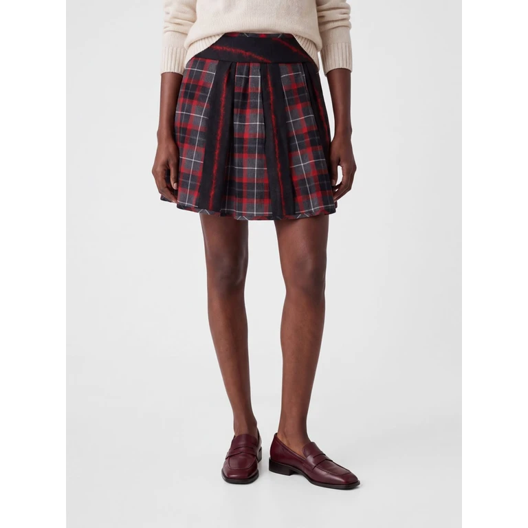 Jupe mini plissée taille haute en laine tartan