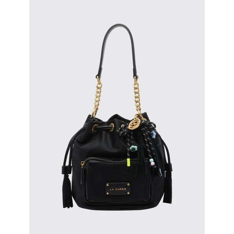 Nylon Bucket Bag with Chain-Link Handle and Removable Strap (162MEB575NYEBLACK)