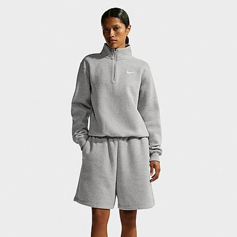 Women's Studio Fleece Medium-Weight Quarter-Zip Jacket in Dark Grey Heather/Sail Size: XXS