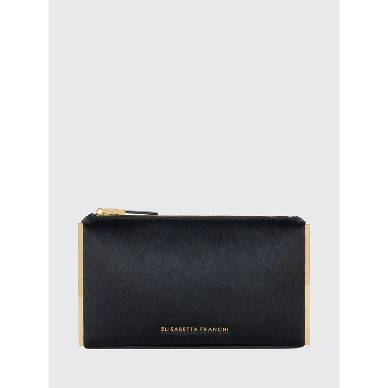 Rigid Pony Hair Leather Clutch with Metallic Profiles and Zip Closure (BS11A67E2110)