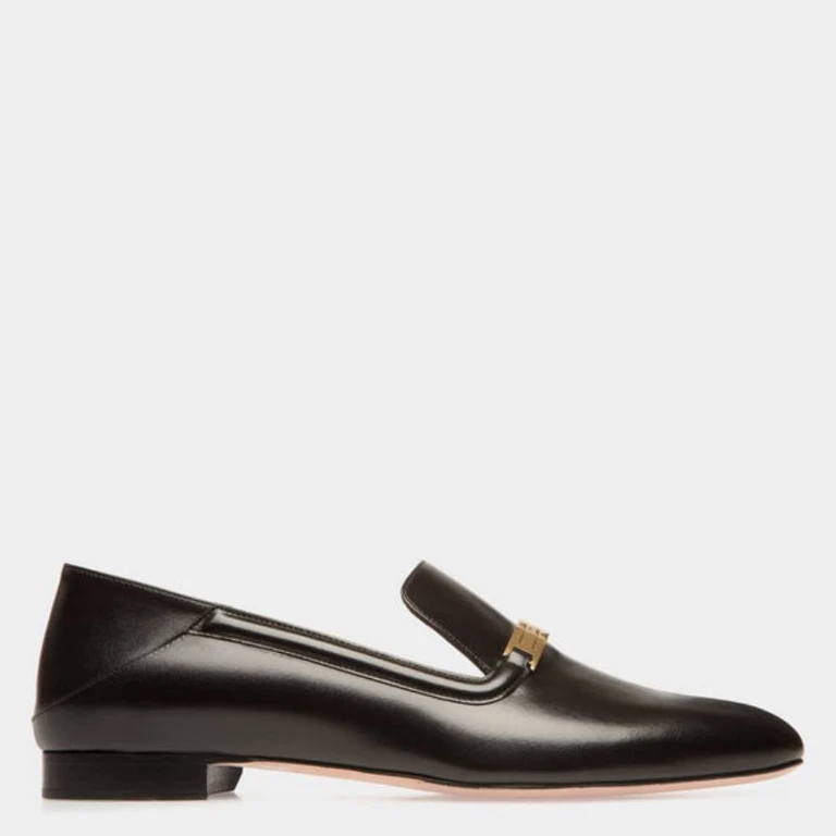 Delisa Black Leather Loafers