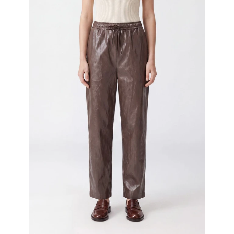 High-Waisted Straight-Leg Silk Trousers with Drawstring (M1F018569S)