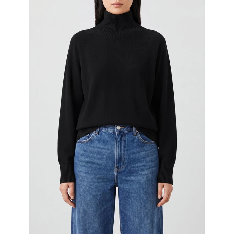 Wool Long-Sleeved Roll Neck Jumper with Ribbed Trims (4520592)