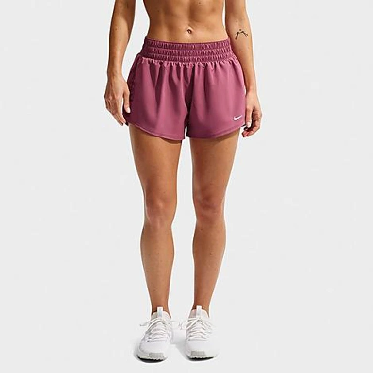 Women's One Dri-FIT Mid-Rise 3" Brief-Lined Shorts in pink smoke/white Size: XXS
