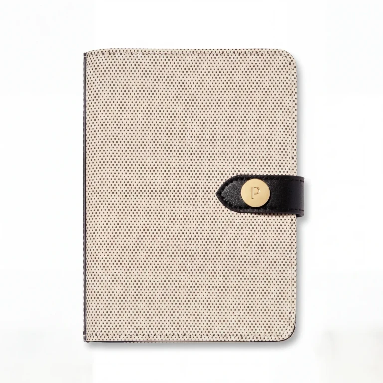 Passport Case Black Minimalist Vegan Leather Recycled Canvas Travel Case