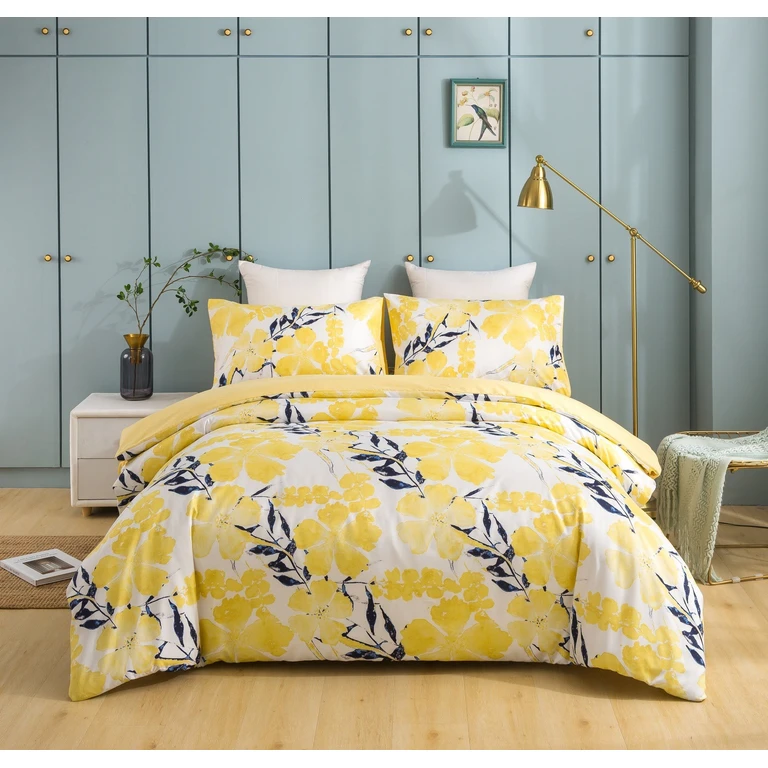 Tache Microfiber Watercolor Tropical Floral Yellow Blue Duvet Cover (JHW-841)