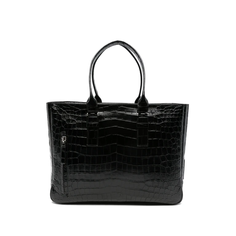 Crocodile-effect Leather Tote Bag