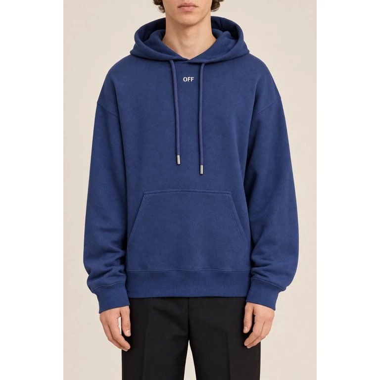 Off-White Mens Dark Blue Cotton Hoodie
