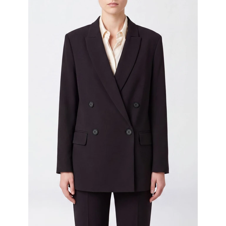 Double-Breasted Viscose Blend Blazer with Peak Lapels (262TF201013611)