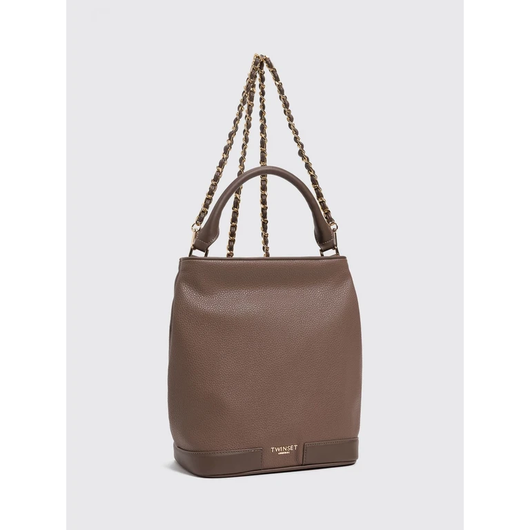 Grained Leather Bucket Bag with Chain Strap (262TB704500757)
