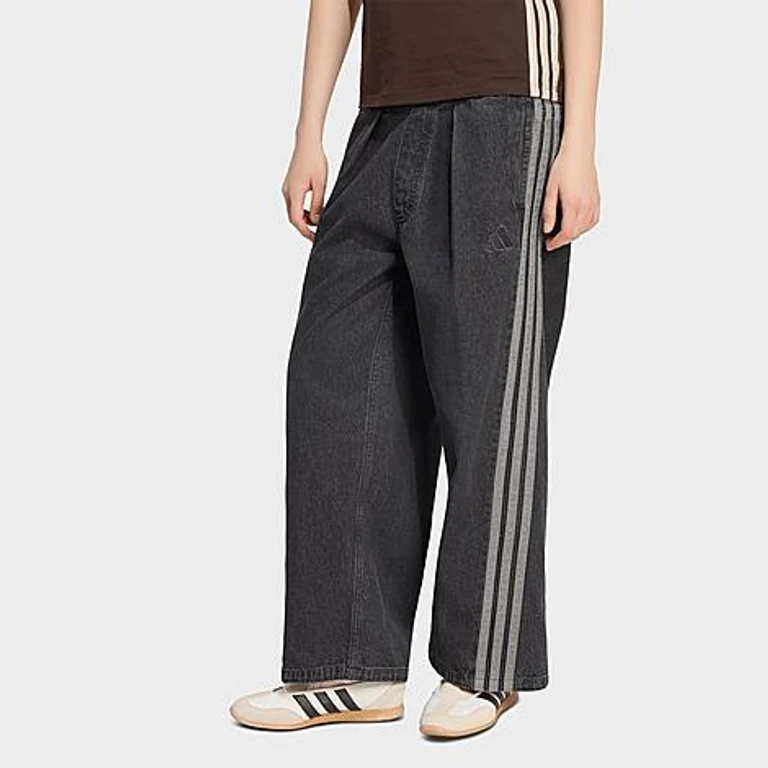 adidas Women's Originals Stadium Washed Loose Denim Pants in Black Size: XXS