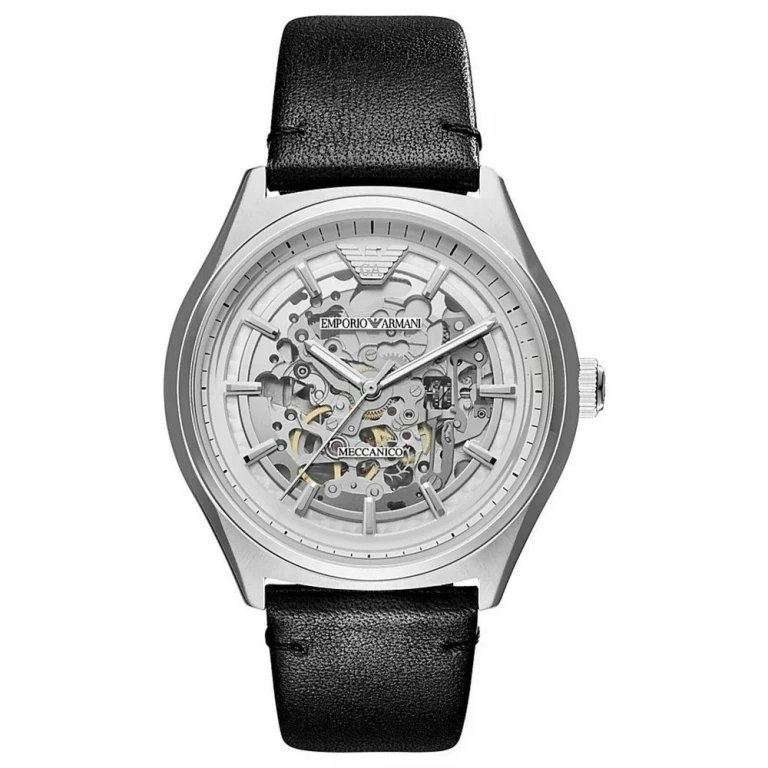 AR60003 Automatic Black Leather Skeleton Men's Watch