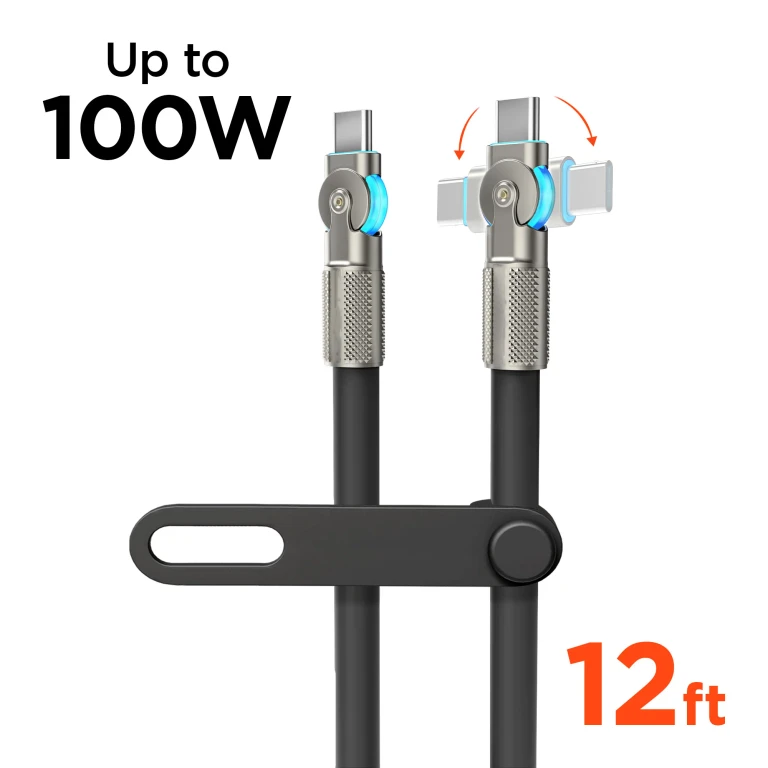 100W USB-C to USB-C Rugged Fast Charge Cable - 12ft Heavy-Duty Swivel Charging Cable