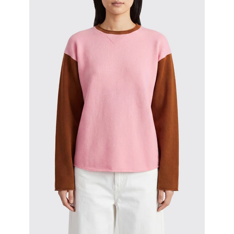 100% Cashmere Crewneck Jumper with Abstract Pattern and Dropped Shoulders (U45910JLSPRBRNT)