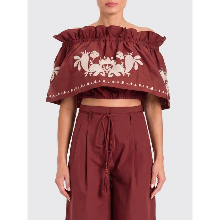 Floral Print Cropped Top in Cotton with Off-the-Shoulder Design (261AT204200260)