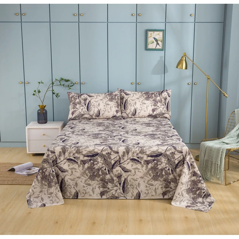 Tache Microfiber Abstract Wispy Leaf Taupe Grey Fitted Sheet / Flat Sheet (JHW-843)
