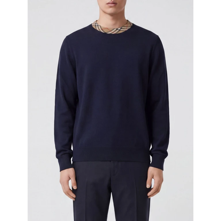 Crewneck Wool Jumper with Contrast Trim and Ribbed Hems (8130612)