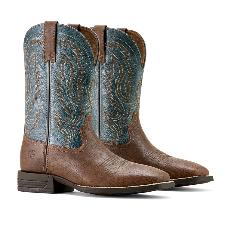 Mens Steadfast Wide Square Toe Leather Cowboy Boot - Comfortable All-Day Western Work Boot