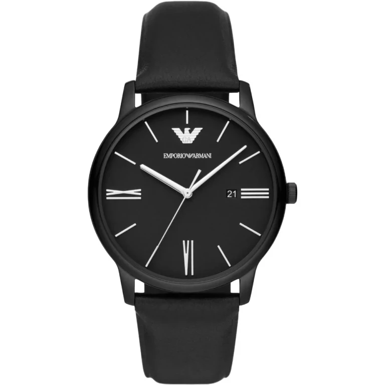 AR11573 Three-Hand Date Black Leather Men’s Watch