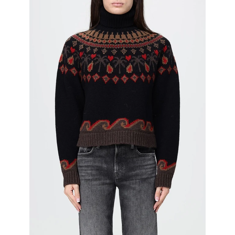 Turtleneck Jumper in Pure Virgin Wool with Abstract Jacquard Pattern (LWHF001E26KNI0011060)