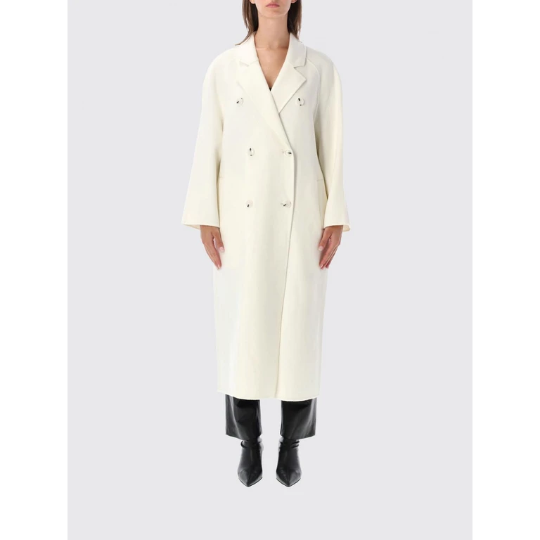 LOULOU DE SAISON Double-Breasted Long Coat in Wool and Cashmere Blend (IRVINIVORY)