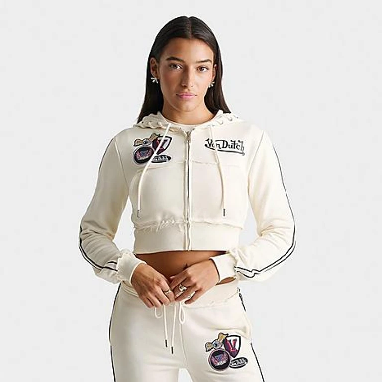 Raw Edge Full-Zip Hoodie in Gardenia