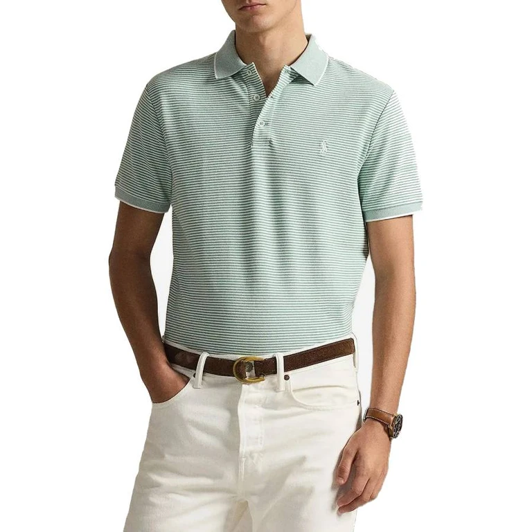 Striped Stretch Mesh Polo Shirt