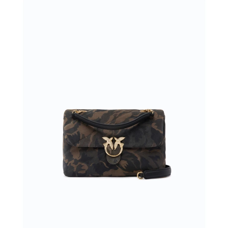 Sac à bandoulière Love Bag Puff moyen en daim avec imprimé camouflage et boucle bijou