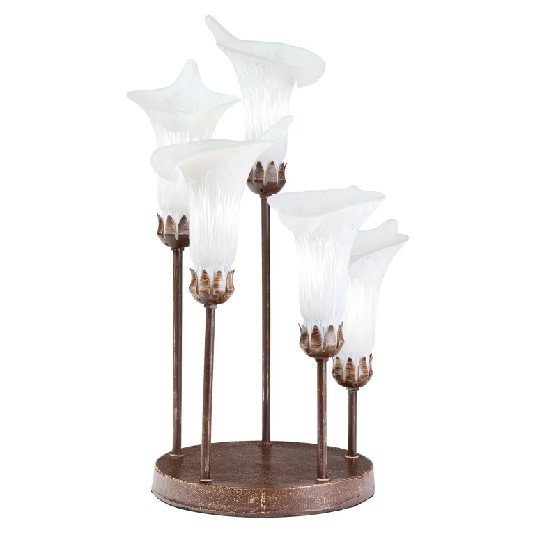 19.5" H Calla Lily Bronze Base with White Glass Bell Shades Candlestick Table Lamp